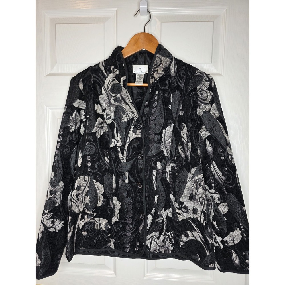 The Travel Collection Black & White‎ Textured Floral Women's Jacket Large